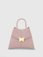 Medium Angular Leather Top Handle Handbag with Gold Hardware