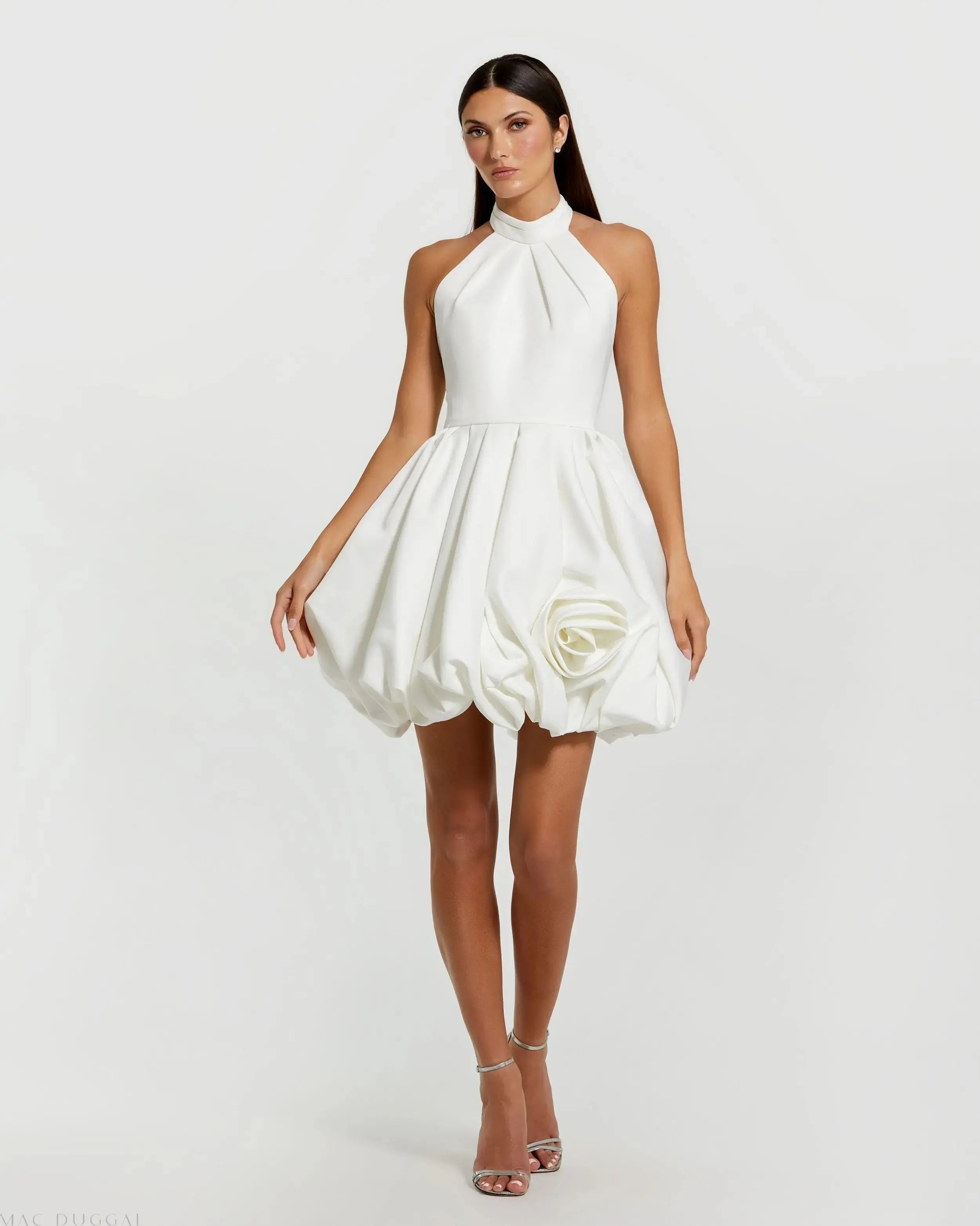 Satin High Neck Bubble Hem Mini Dress